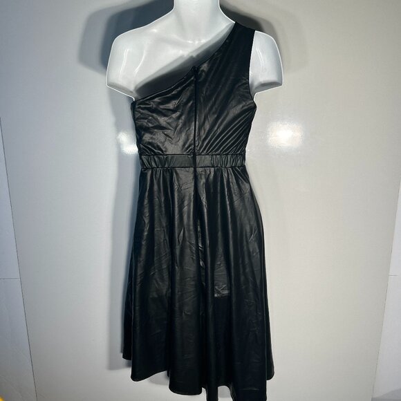 Sofia Vergara NWT SZS Black Faux Leather One Shoulder Dress Goth Timeless Y2K - Picture 9 of 14